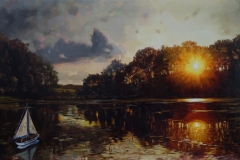 Armin Völckers Sailing (nach Mønsted) Öl auf Leinwand / oil on canvas 95 x 60 cm 2017