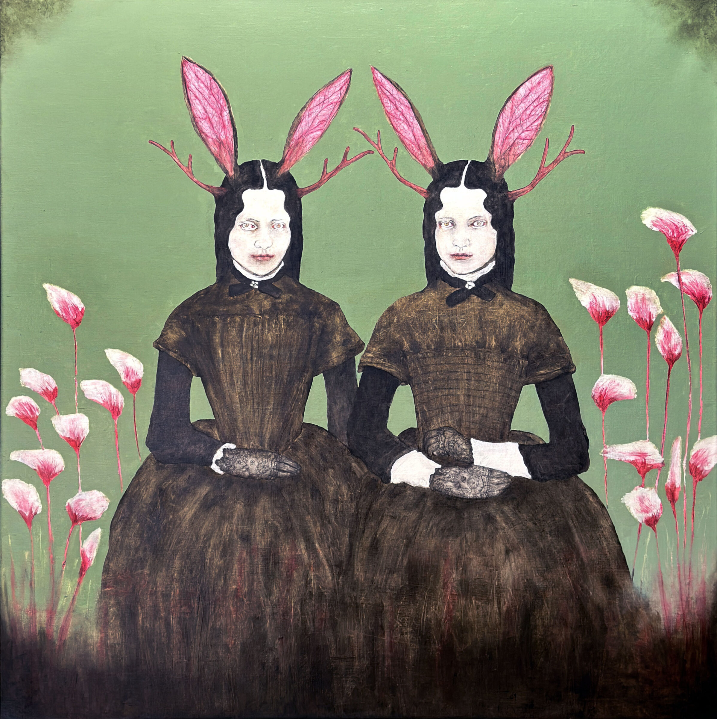 Marie Louise Elshout – Hybrid 14 Jackalopes (2024) Öl auf Leinwand, 120 × 120 cm